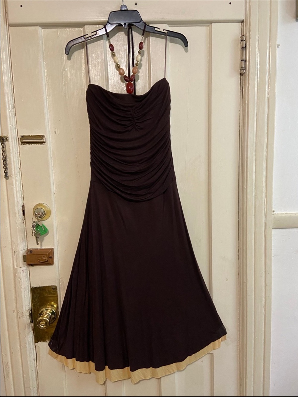 Michael Michael Kors halter with built in necklace brown & beige layers dress M - Picture 2 of 12